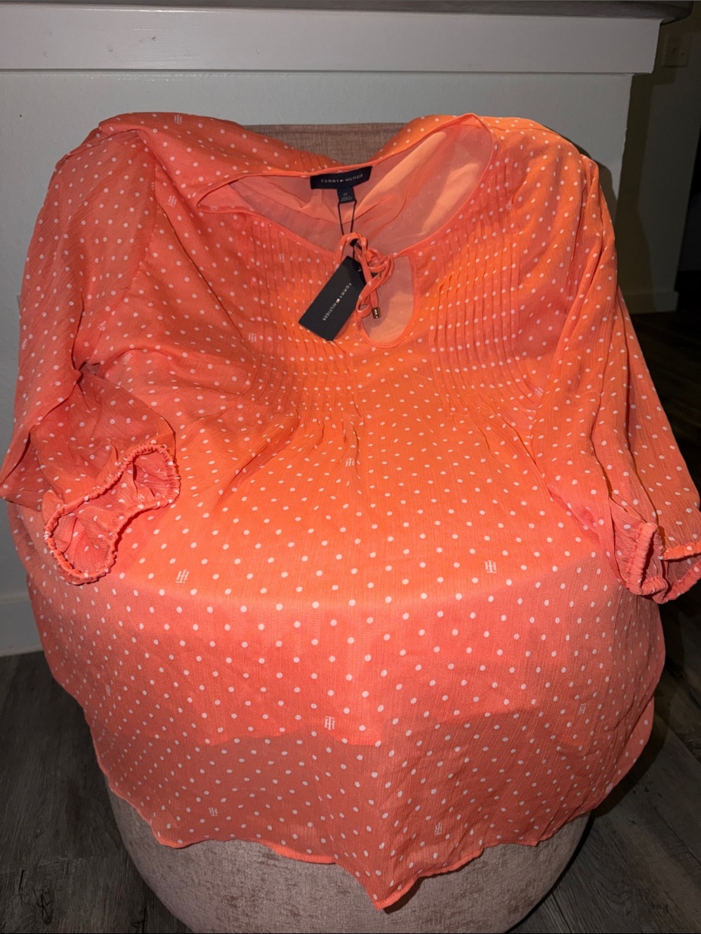 Tommy Hilfiger Coral Dot Tie-Neck Blouse